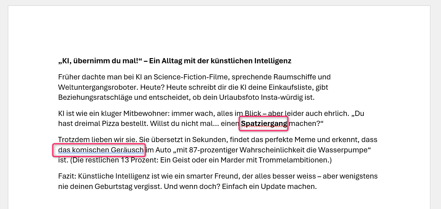KI in Word, Rechtschreibung