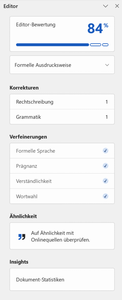 KI in Word, Rechtschreibung Editor