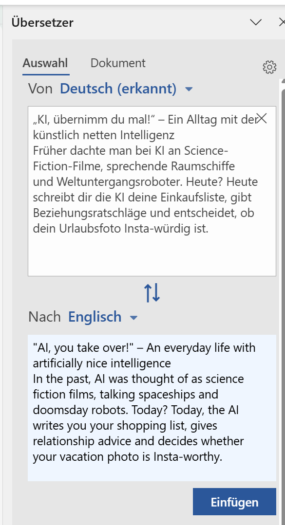 Übersetzen mithilfe künstlicher Intelligenz in Microsoft Word