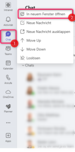 Microsoft Teams, Popout Fenster öffnen Funktionen