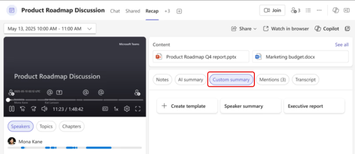 Benutzerdefinierte Besprechungszusammenfassung in Microsoft Teams