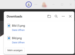 Download Manger in der oberen Taskleiste